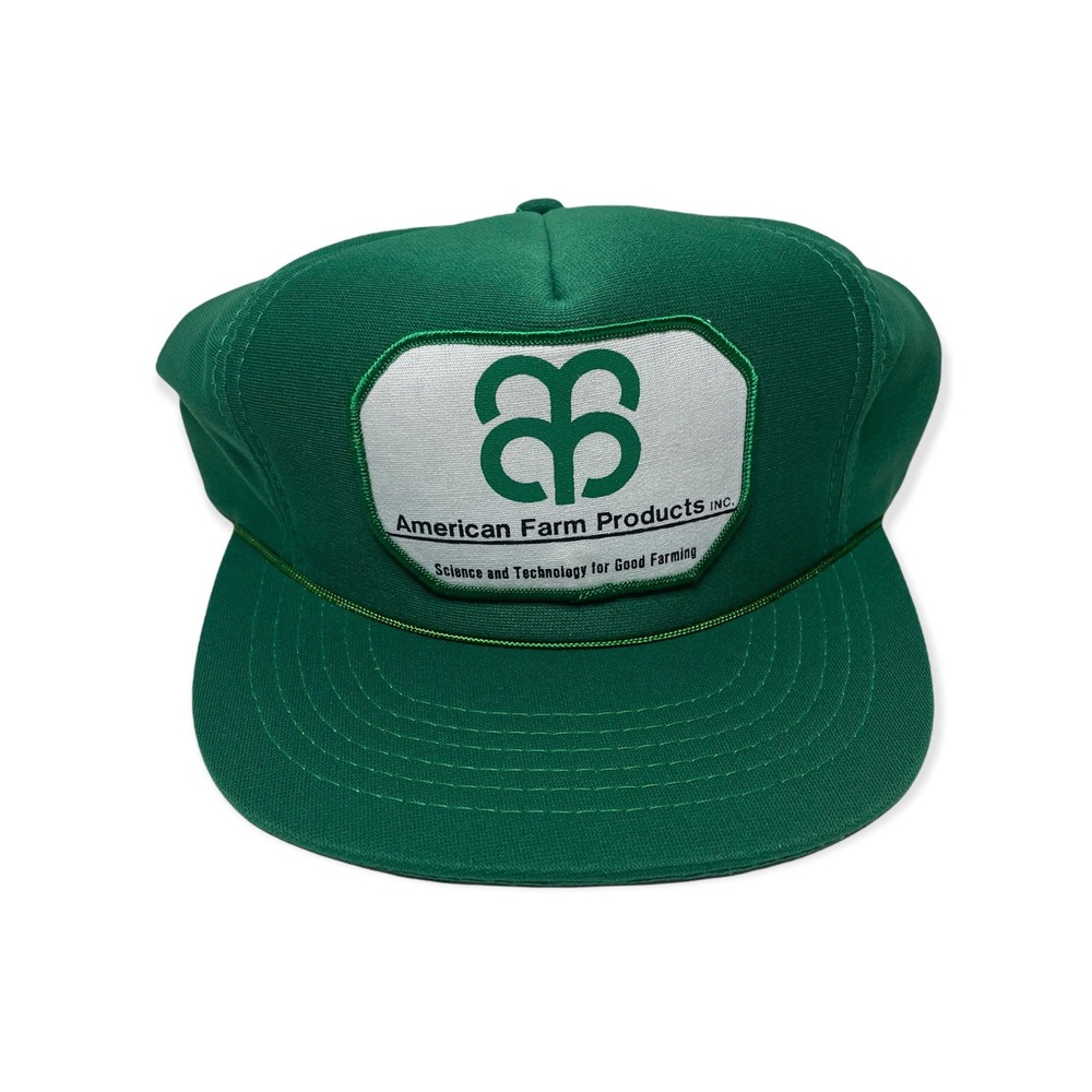 VTG 90s American Farm Products Inc Green Snapback Hat Cap Foam Patch Rope